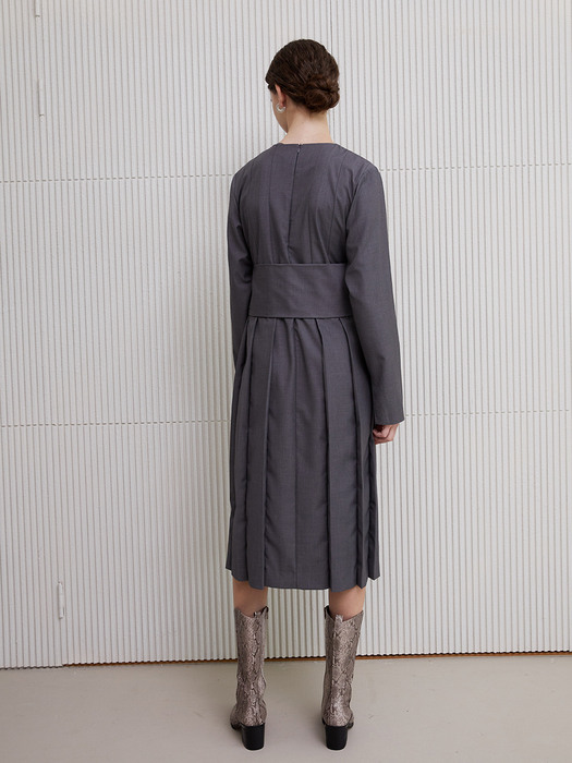 back pleated dress _grey  
