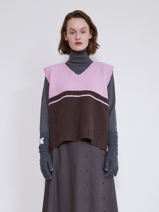 21FW_Two-way V-neck Knit (Pink/Brown)