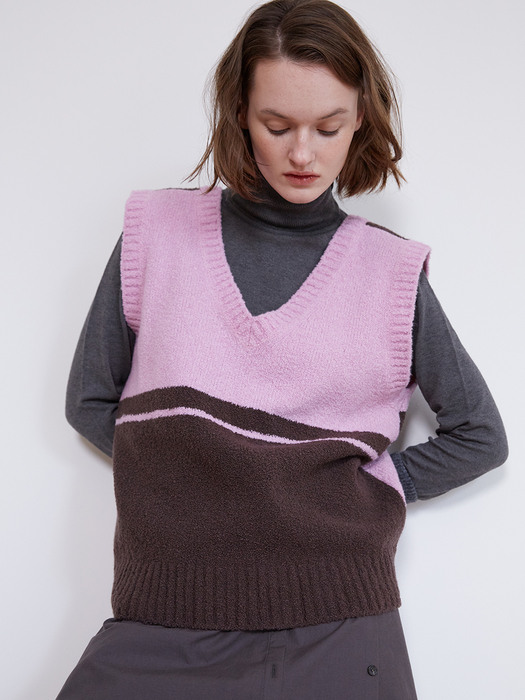 21FW_Two-way V-neck Knit (Pink/Brown)