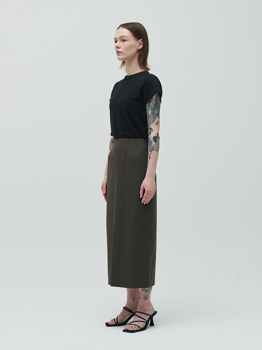 long slit skirt_khaki brown