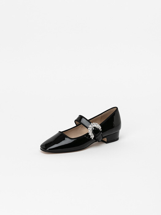 Cleo Velvet Maryjane Flat Shoes in Black Patent