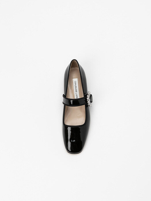 Cleo Velvet Maryjane Flat Shoes in Black Patent