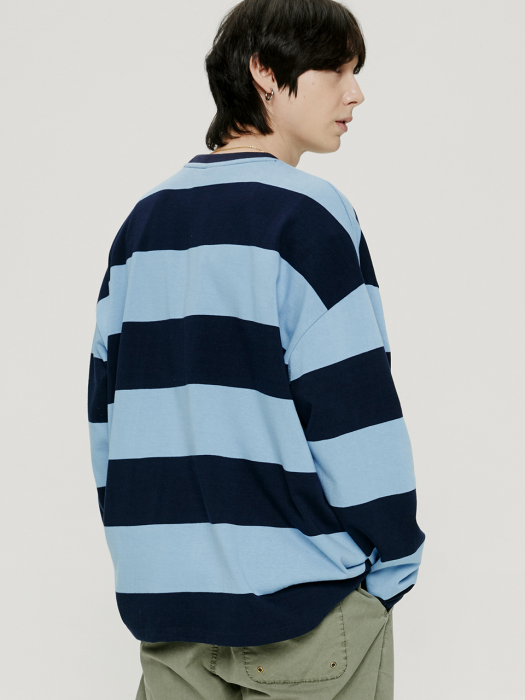 QT WIDE STRIPE LONG SLEEVES-BLUE