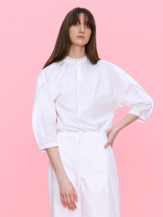 Frill Necked Blouse_WHITE