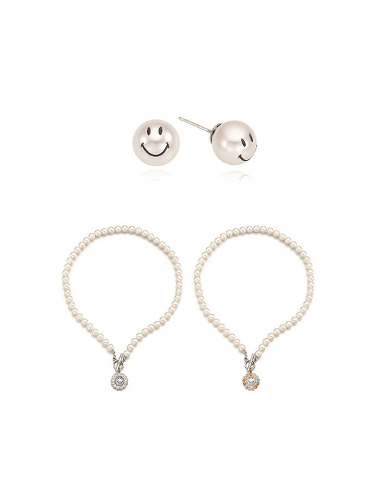 [SET]Smiley® Bloom Pearl Necklace_2color+Smiley® White Pearl Earrings