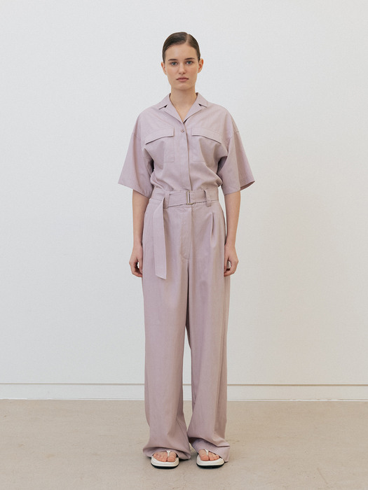 [EXCLUSIVE] crease pocket short-sleeve jumpsuit (dusty pink)