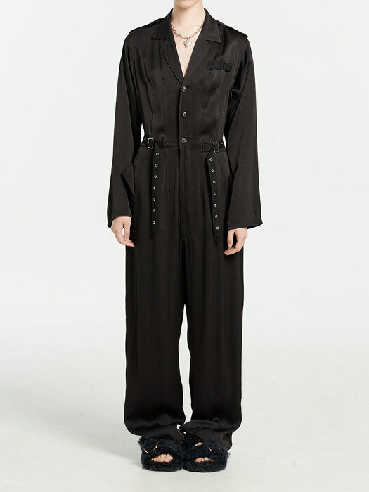 NOAH BLACK SATIN  BELT DETAIL JUMPSUIT