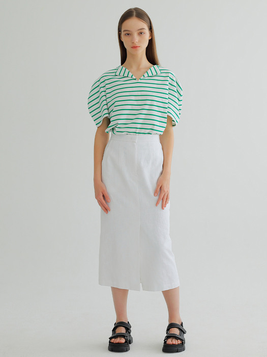 FRONT SLIT LINEN SKIRT / WHITE