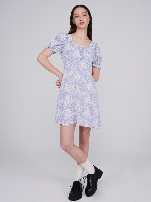 Square Neck Shirring Dress in Blue VW2MO215-22