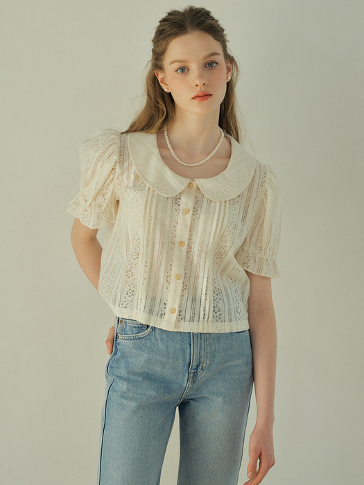 LACE COLLAR BLOUSE - CREAM