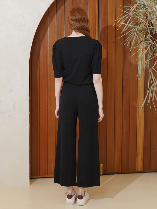 Rayon-blend wide pants(black)