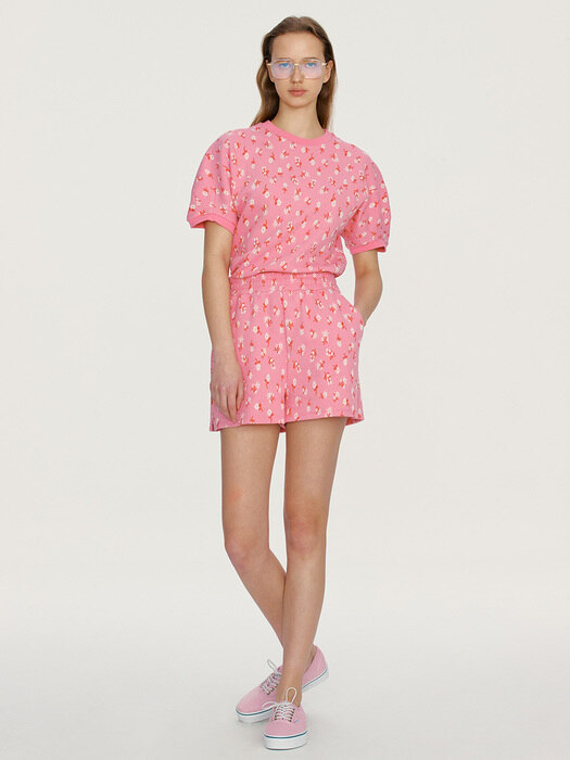 [SET]PAPOHAKU Floral jacquard T-shirt + Shorts (Pink)