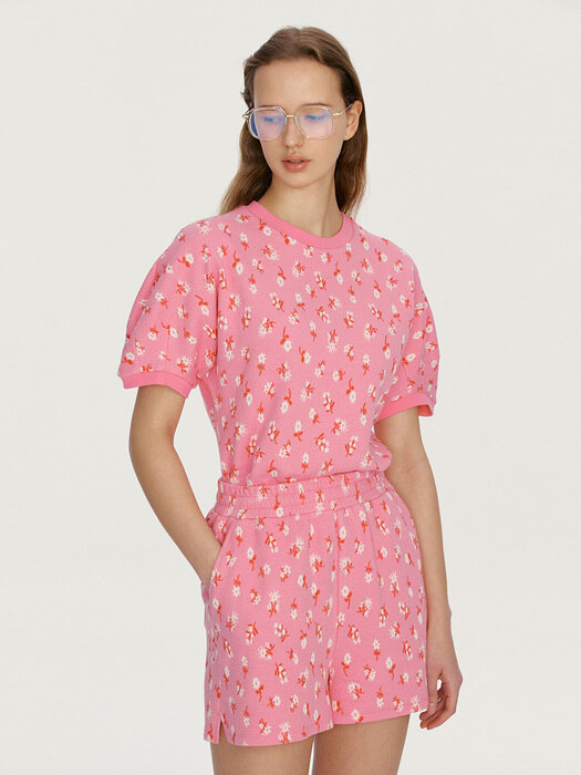 [SET]PAPOHAKU Floral jacquard T-shirt + Shorts (Pink)