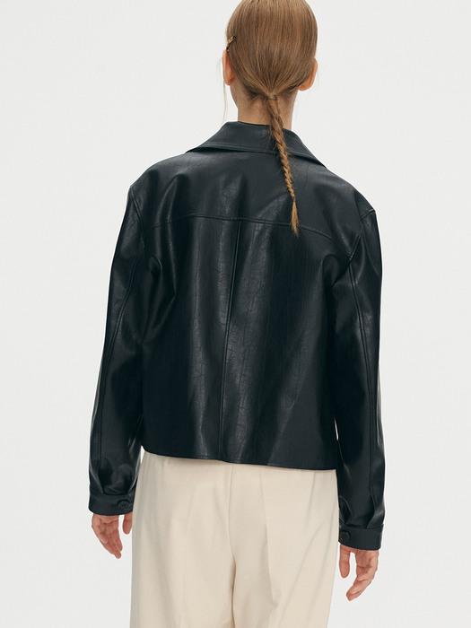 Fake leather crop jacket - Black