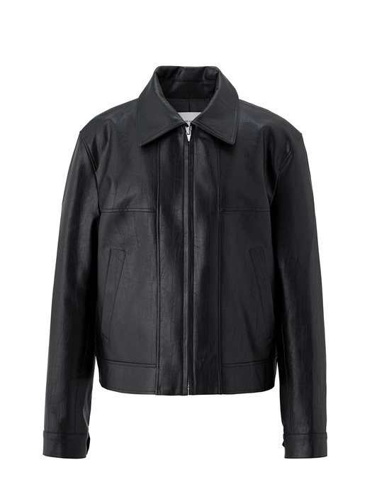 Fake leather crop jacket - Black