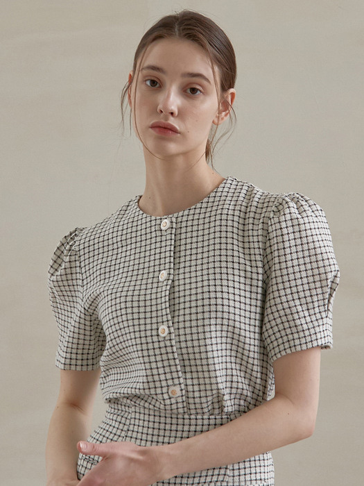 j963 tweed button blouse (ivory)
