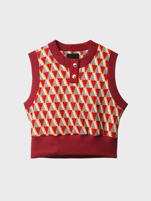 Geometric-Jacquard Cropped Sweater Vest(Red)_UTW-FC17 