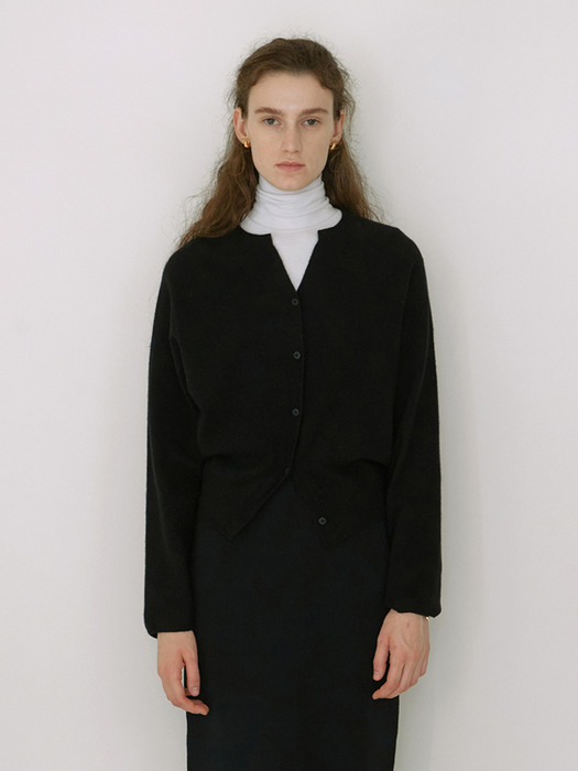 Cashmere whole-garment round cardigan (Black)