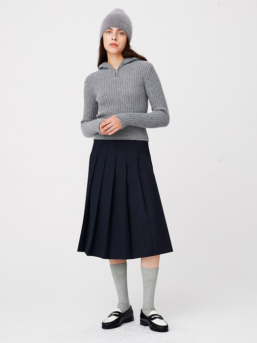 Low Rise Pleats Skirt / Navy
