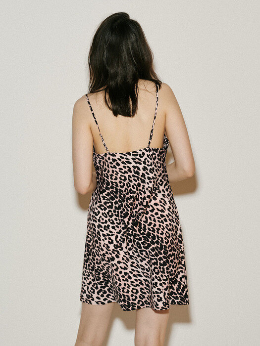  Pink Leopard SlipDress 핑크 호피 리본 포인트 미니 슬립 드레스 (캡 탈부착가능)
