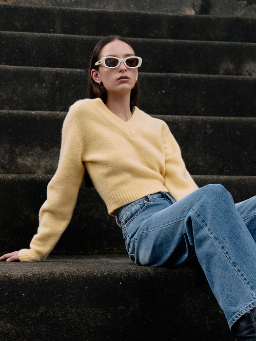 Anhaas V neck Crop Knit_YELLOW