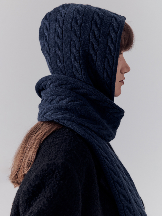 BABY ALPACA CABLE-KNIT BALACLAVA NAVY_UDHE2F132N2