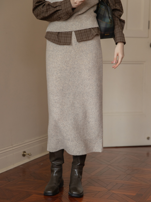 PAULA woolen knit skirt_OATMEAL