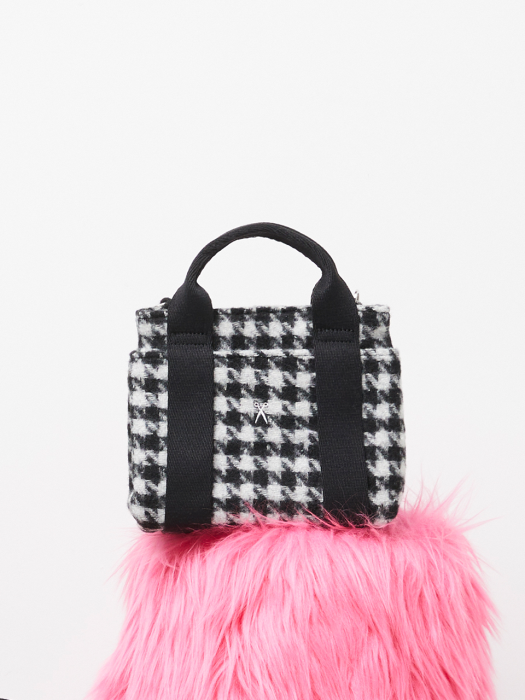Stacey Daytrip Houndstooth Tote Mini Black