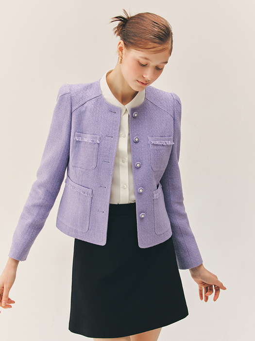 GRETA Round neck tweed jacket (Lavender)