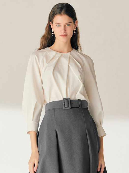 ISABELLA Tuck detail three-quarter sleeve blouse (Ivory/Light minty blue)