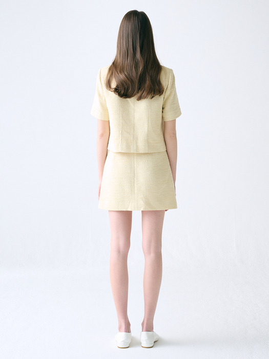 [TWEED] Fringed Crop Tweed Jacket _ Mini Skirt SET