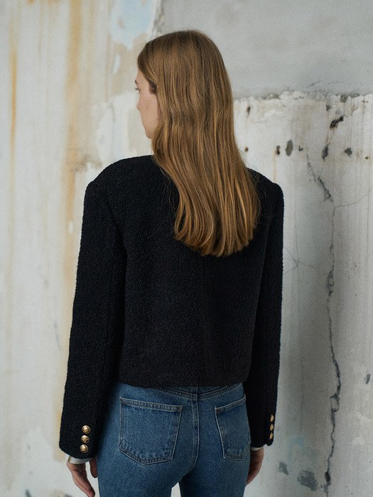 Wool Boucle Crop Jacket[LMBBWIJK202]-Black