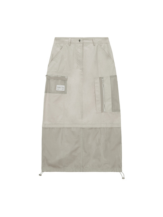 NYLON MIX POCKET MAXI SKIRT IN BEIGE