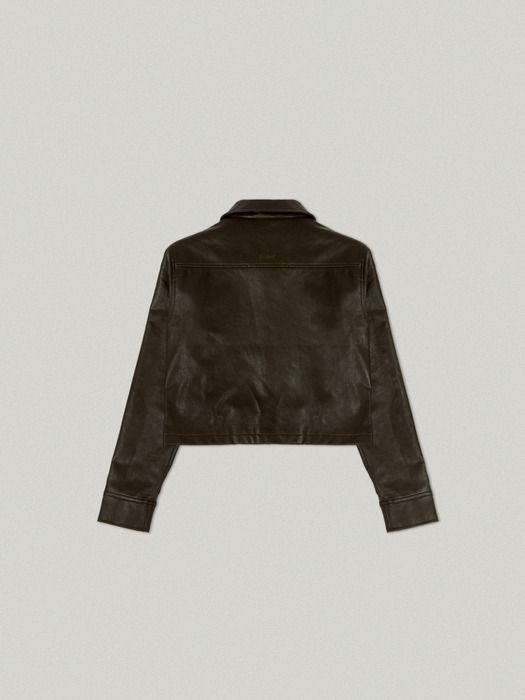 FAUX LEATHER CROP JACKET [BROWN]