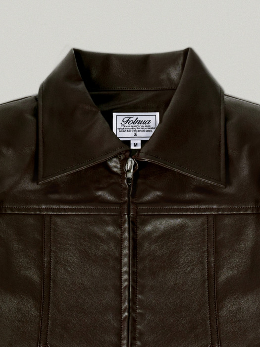 FAUX LEATHER CROP JACKET [BROWN]