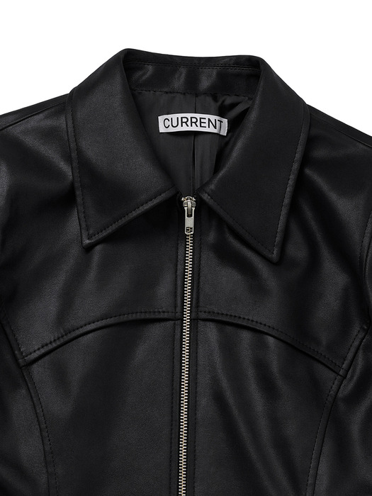 FITTED CRACK LEATHER JACKET [BLACK]