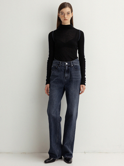 double waist-band denim pants (navy)