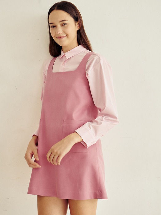 Square Neck Pocket Dress - Pink