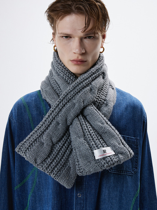 DENIM & KNIT REVERSIBLE MUFFLER - GRAY/DENIM