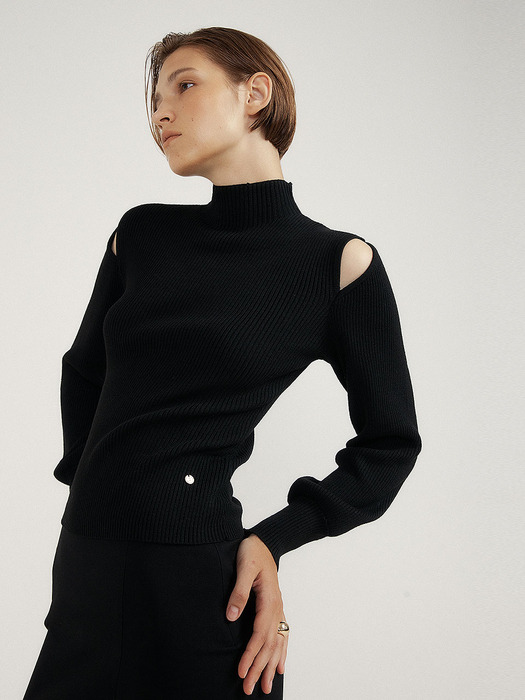 Cutting Half Turtleneck Knit(BLACK)