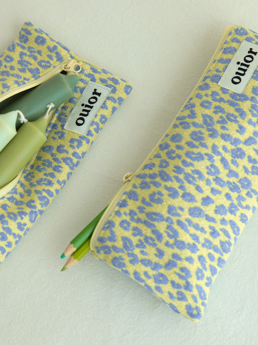 ouior flat pencil case - leopard yellow (topside zipper)