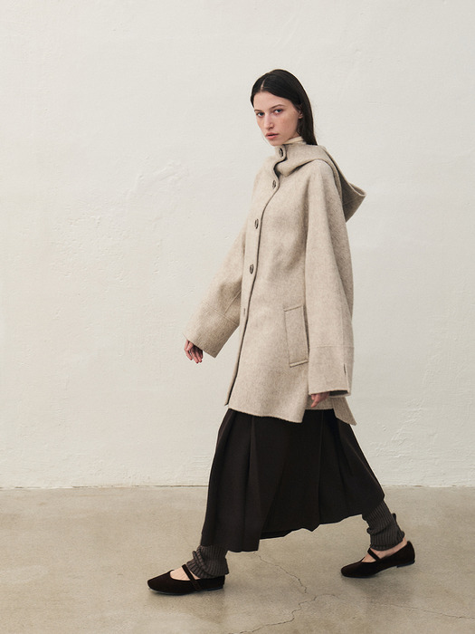 RTF CAMEL SILK HOODED HALF COAT [HAND MADE]_D-OATMEAL