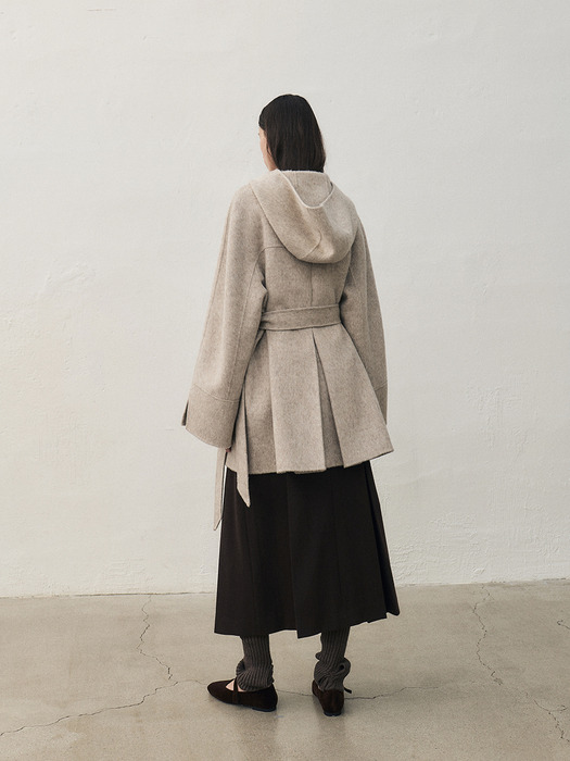 RTF CAMEL SILK HOODED HALF COAT [HAND MADE]_D-OATMEAL