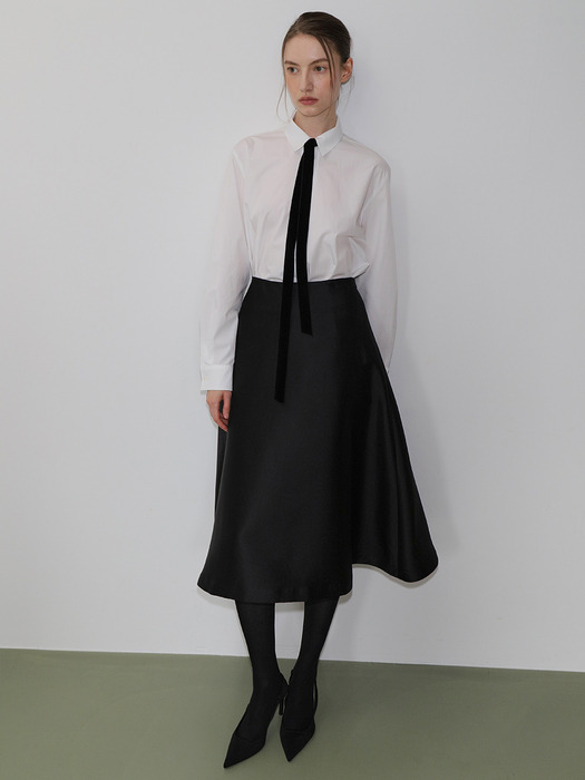 Mikado silk  A-line  Skirt  BLACK