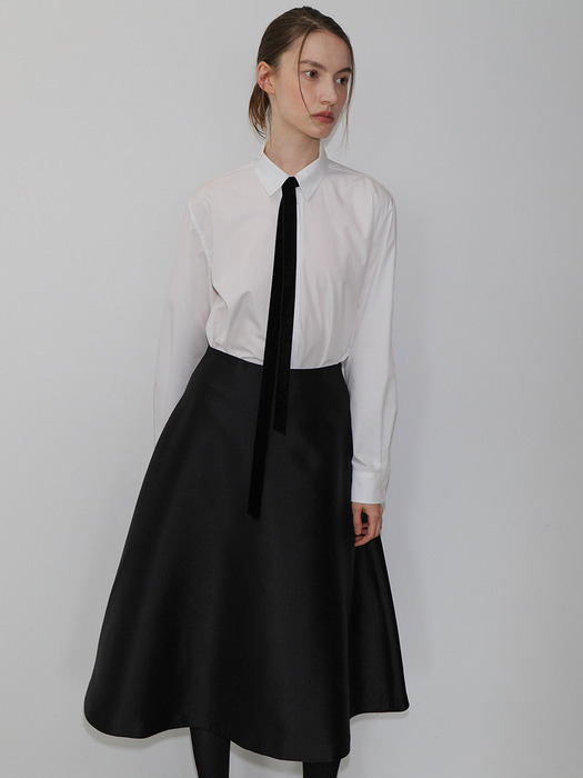 Mikado silk  A-line  Skirt  BLACK