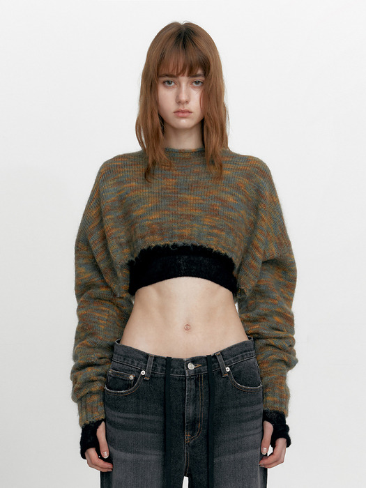 BOLERO CROPPED KNIT, GREEN MIX