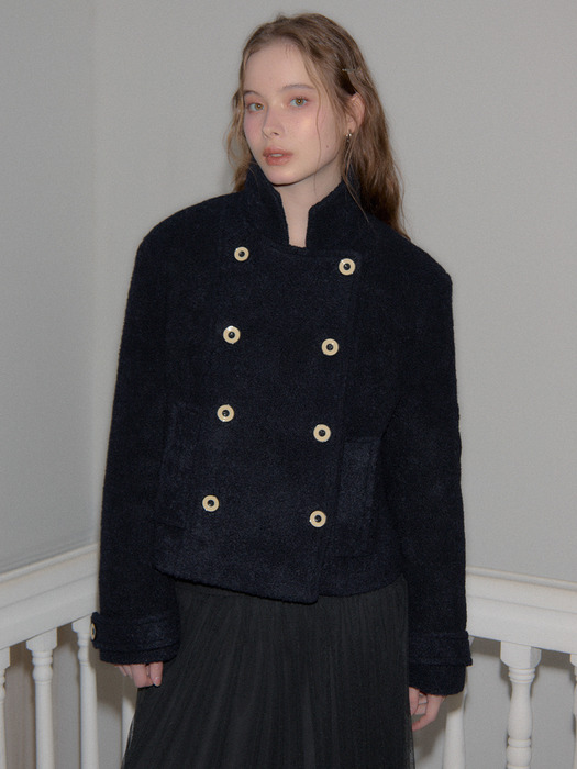 Button Point Double Wool Coat_ Navy
