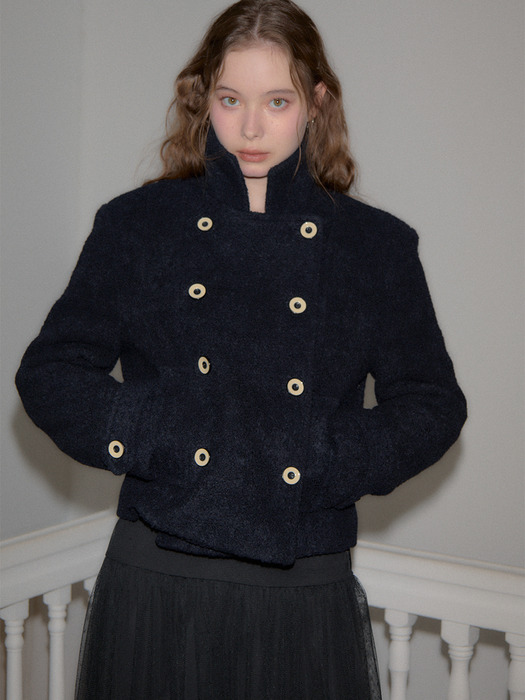 Button Point Double Wool Coat_ Navy