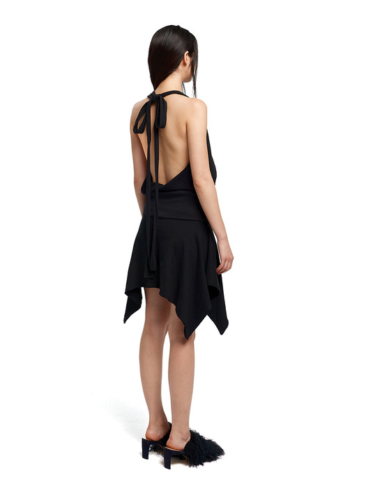 Washed cotton halter top dress (black)