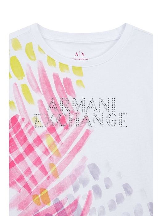 AX 여성 크리스털 로고 프린트 티셔츠(A424130024)화이트